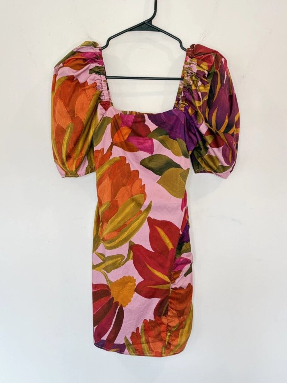 Anthropologie Farm Rio Puff-Sleeve Square-Neck Slim Mini Dress size XXS Tropical - Picture 5 of 16